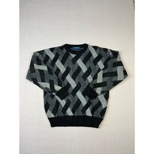 Vtg Claybrooke Sweater Mens L Black Gray‎  Geometric Pattern Acrylic Wool Blend